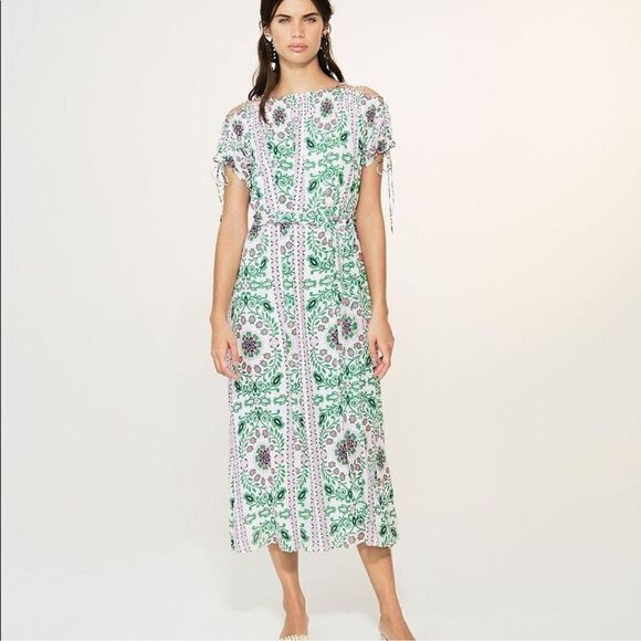 TORY BURCH Asilomar Garden Party Asilomar Floral Dress White Purple Green 10 - Picture 1 of 13